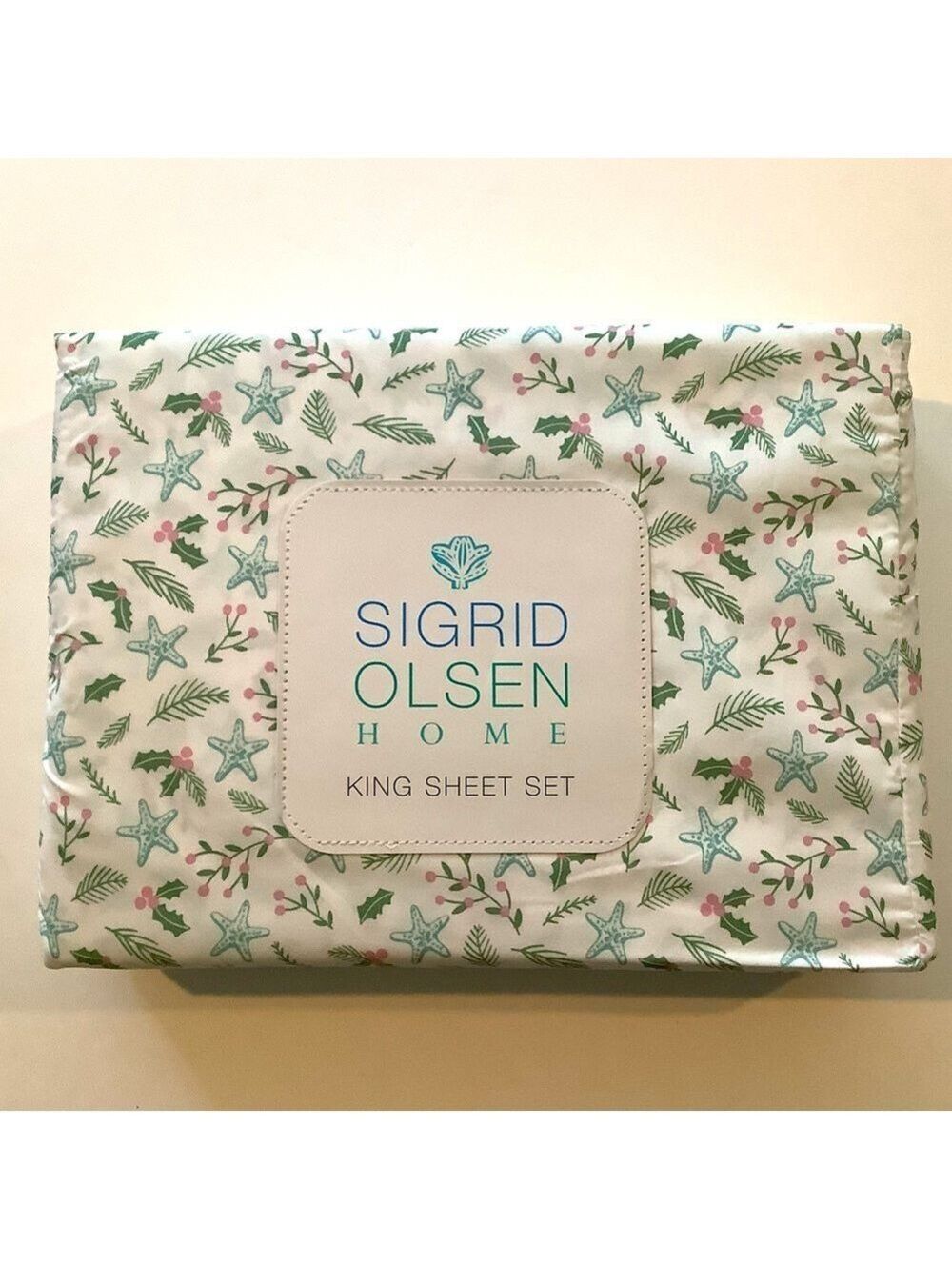 Sigrid Olsen Christmas Starfish And Holly Holiday King Sheet Set New